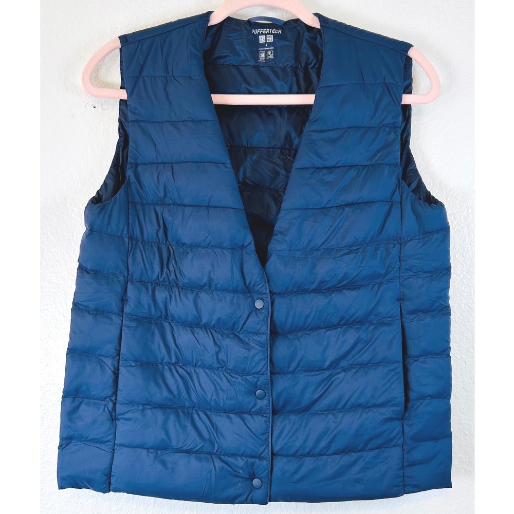 Uniqlo Puffertech Ultra Light Down Vest Navy Blue V-Neck Quilted Snap Front S